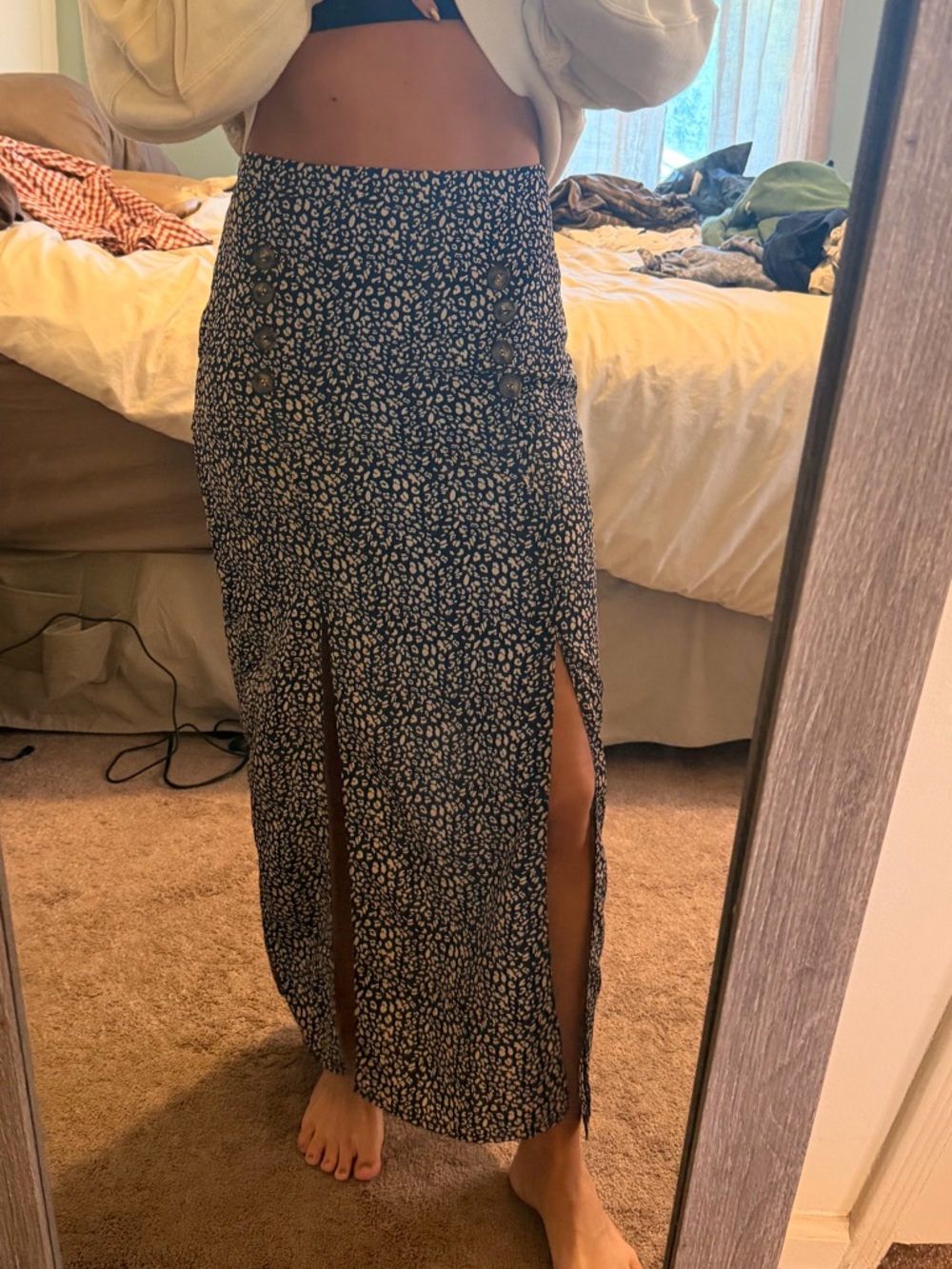NWT Nasty Gal Floral Split Maxi Skirt - Navy